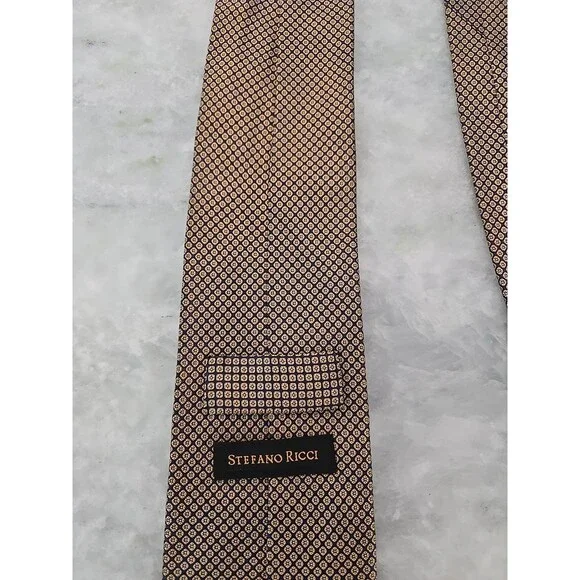 Stefano Ricci 3.5" Luxury Tie Gold Blue Silk Geometric Executive Handmade Italy